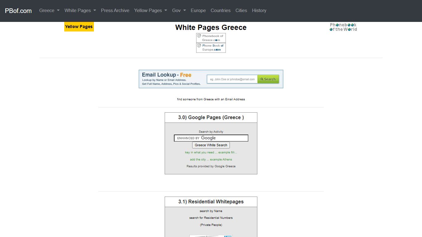 White Pages Greece by Phone Book of the World.com